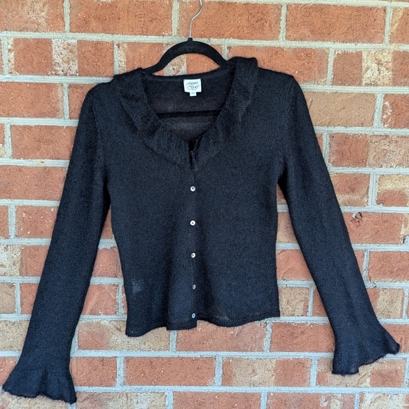 Margaret O'Leary Black Ruffle Flare Sleeve Button Cardigan Size 1 (XS/S) Mohair - Picture 15 of 16